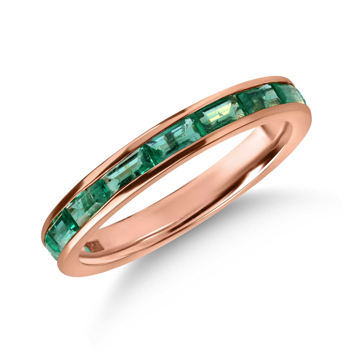 Half eternity ring in rose gold with 0.95ct emeralds