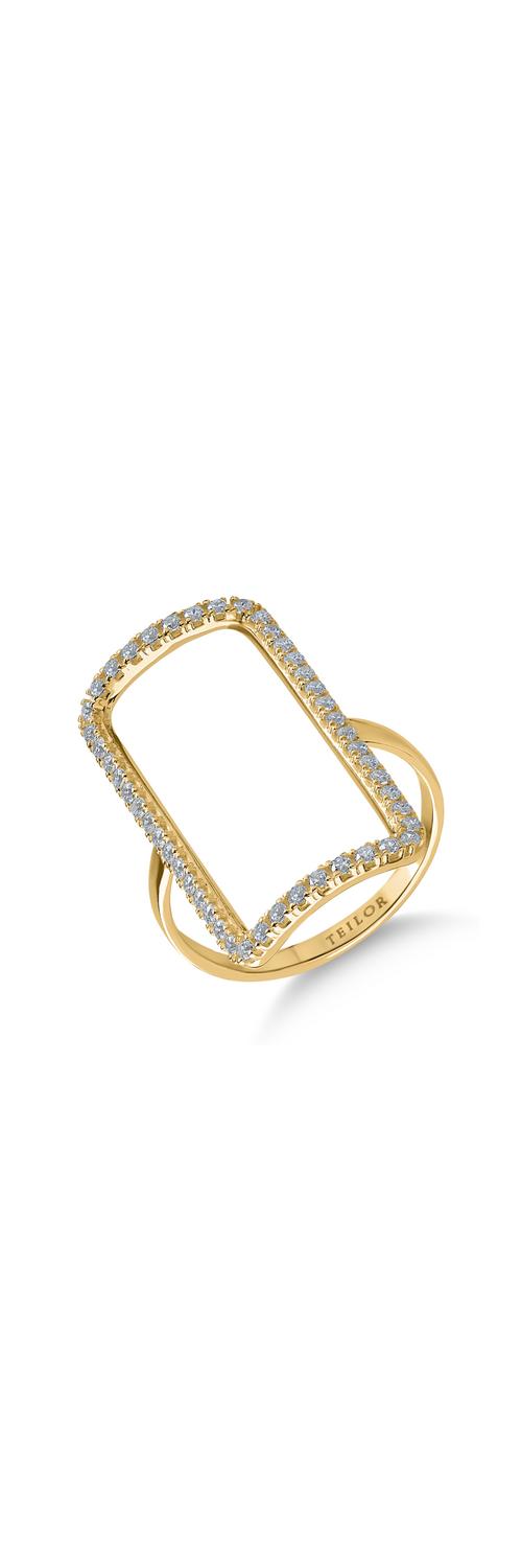 Геометричен пръстен от жълто злато с цирконии