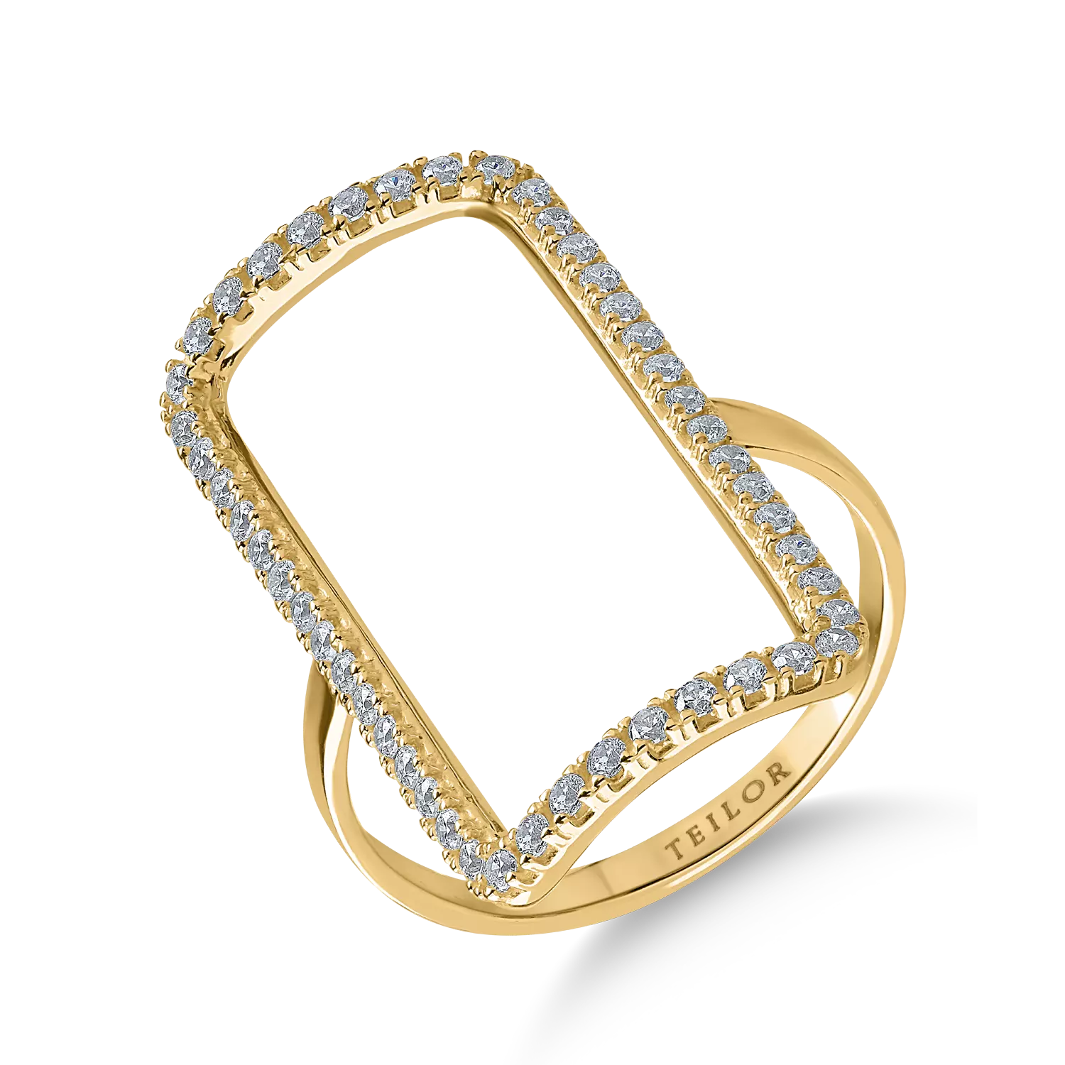 Yellow gold geometric ring with zirconia