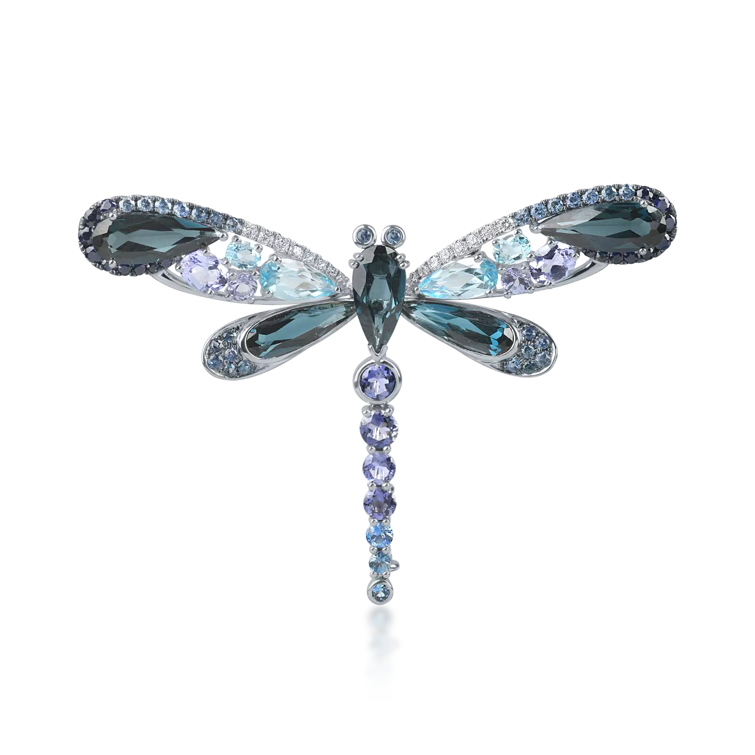 White gold dragonfly brooch with 12.5ct topazes and sapphires