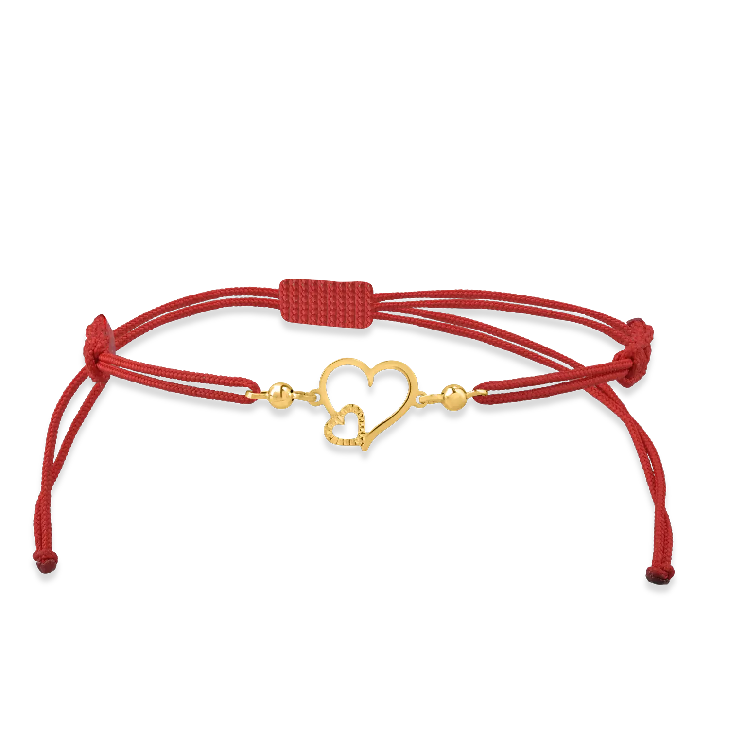 Cord bracelet with yellow gold hearts pendant