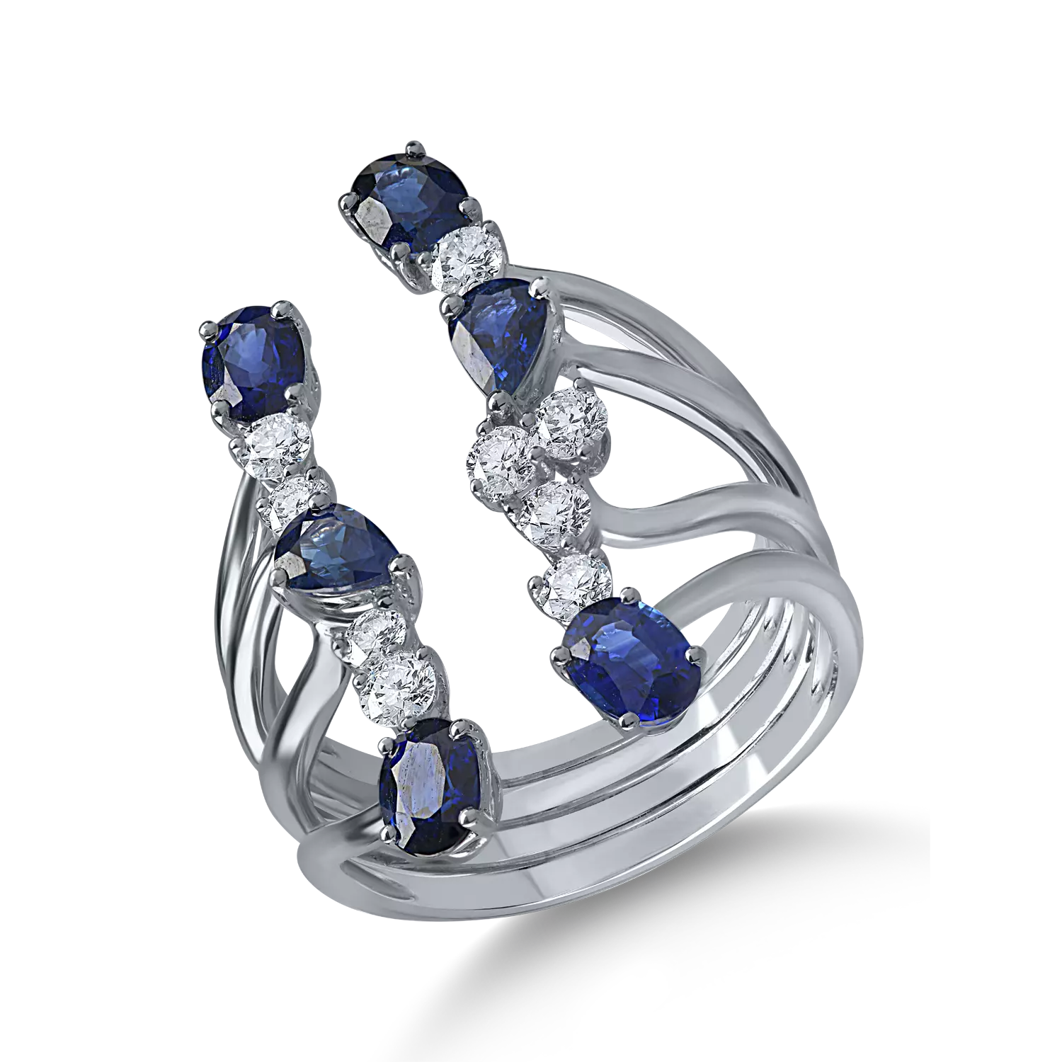 Fehérarany gyűrű 1.7ct zafírral és 0.4ct gyémánttal