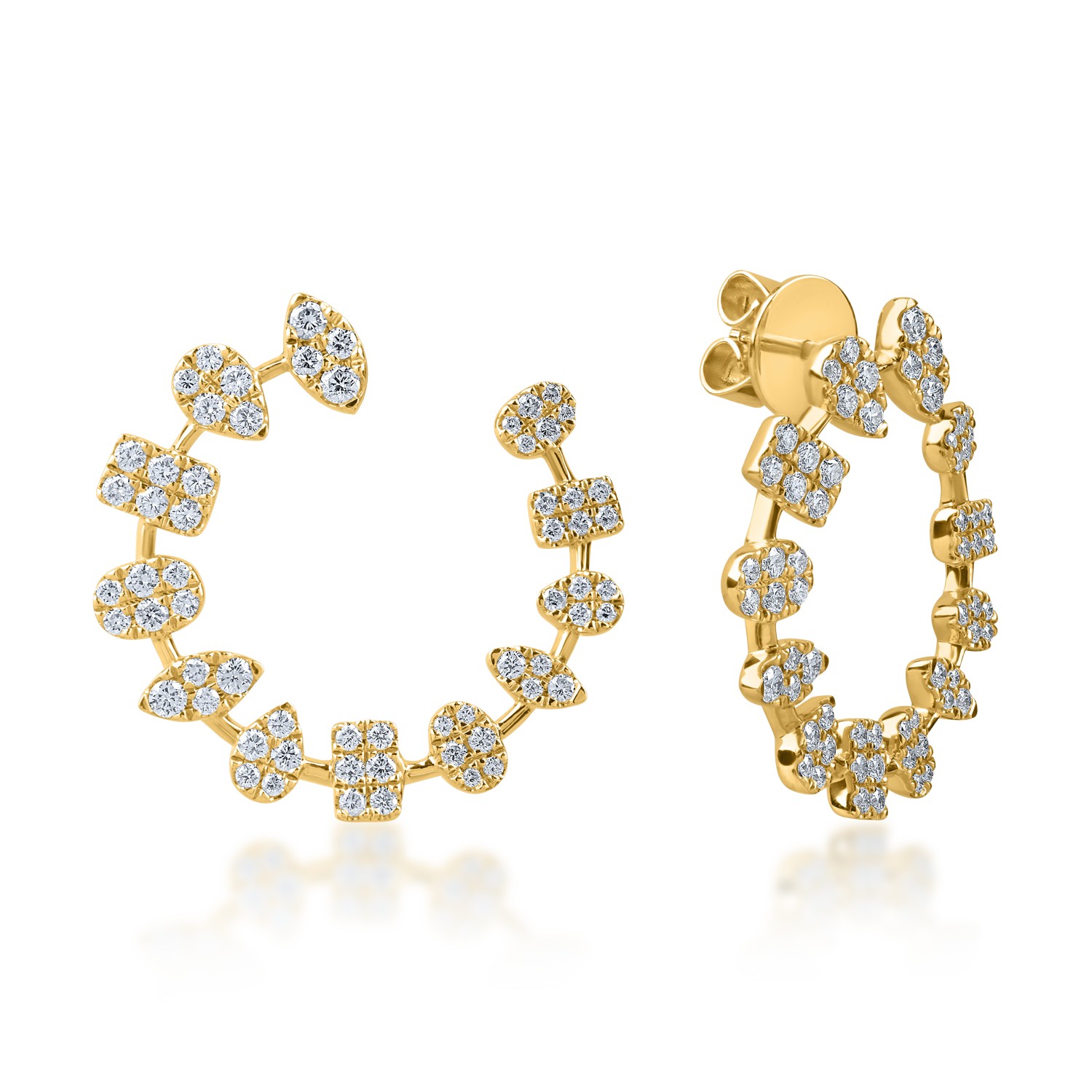Yellow gold on-ear earrings with 1.2ct diamonds