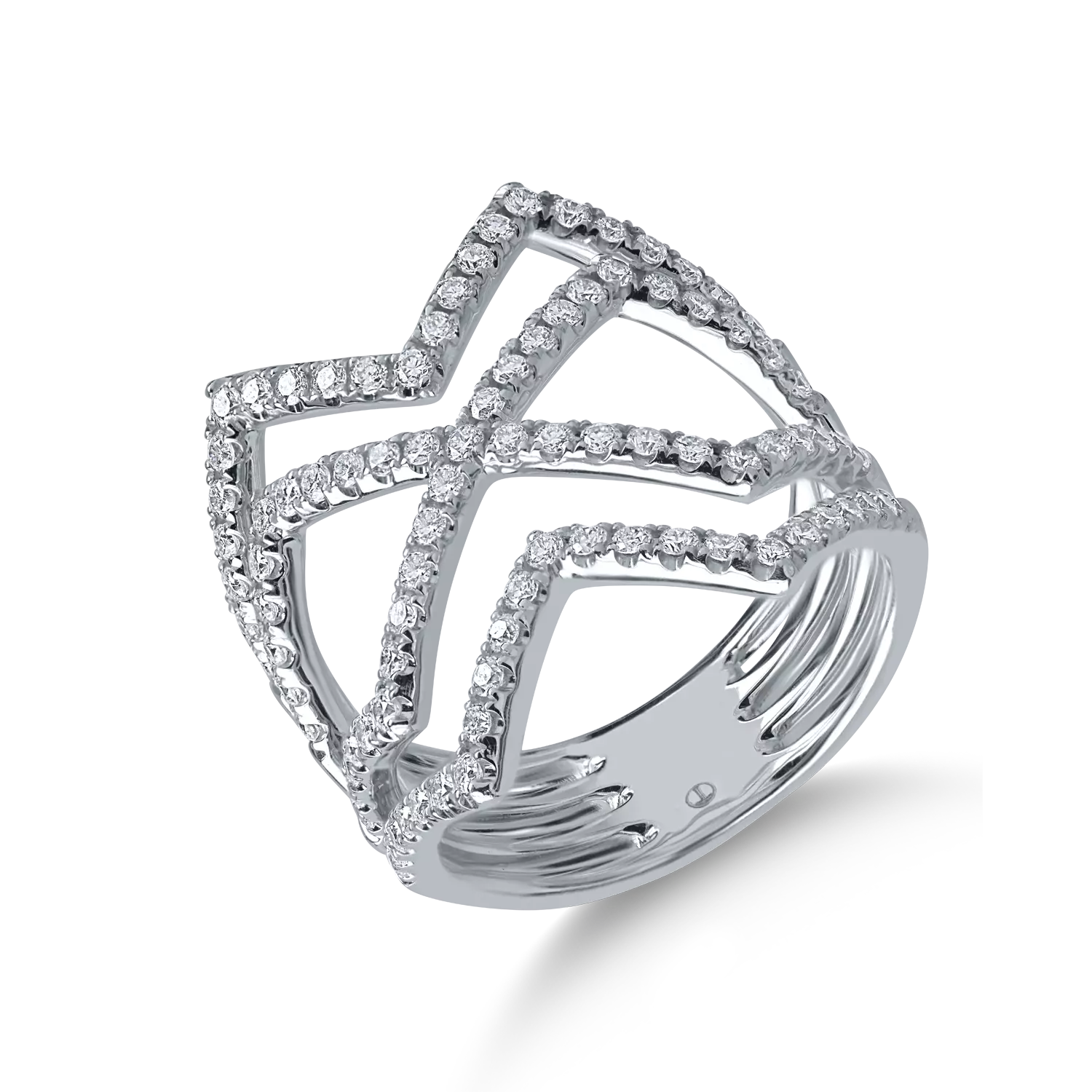 Геометричен пръстен от бяло злато с диаманти 0.9кт
