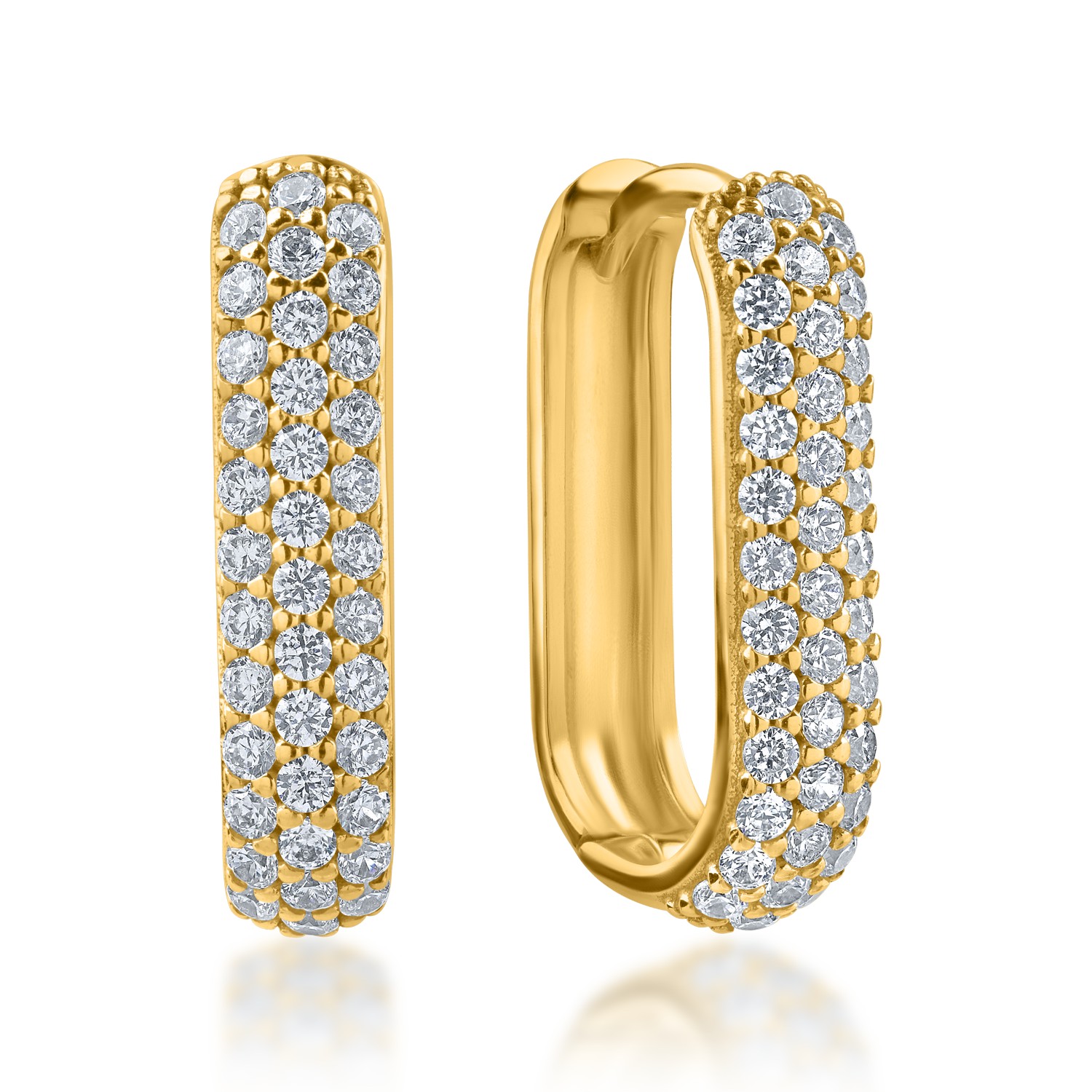 Yellow gold oval earrings with zirconia