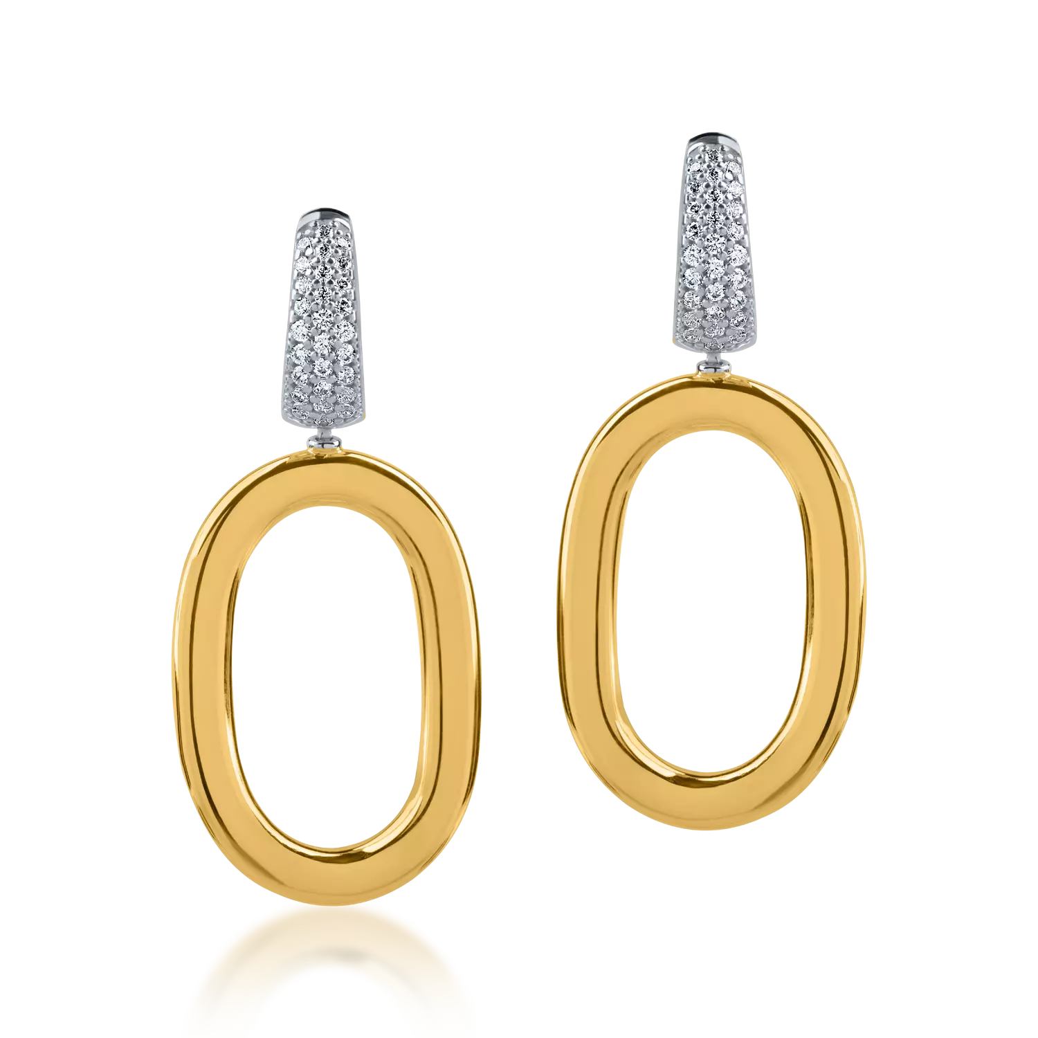 White-yellow gold oval earrings with zirconia