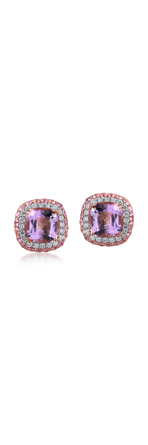 Rose gold earrings with 4.8ct amethysts and 0.9ct pink sapphires