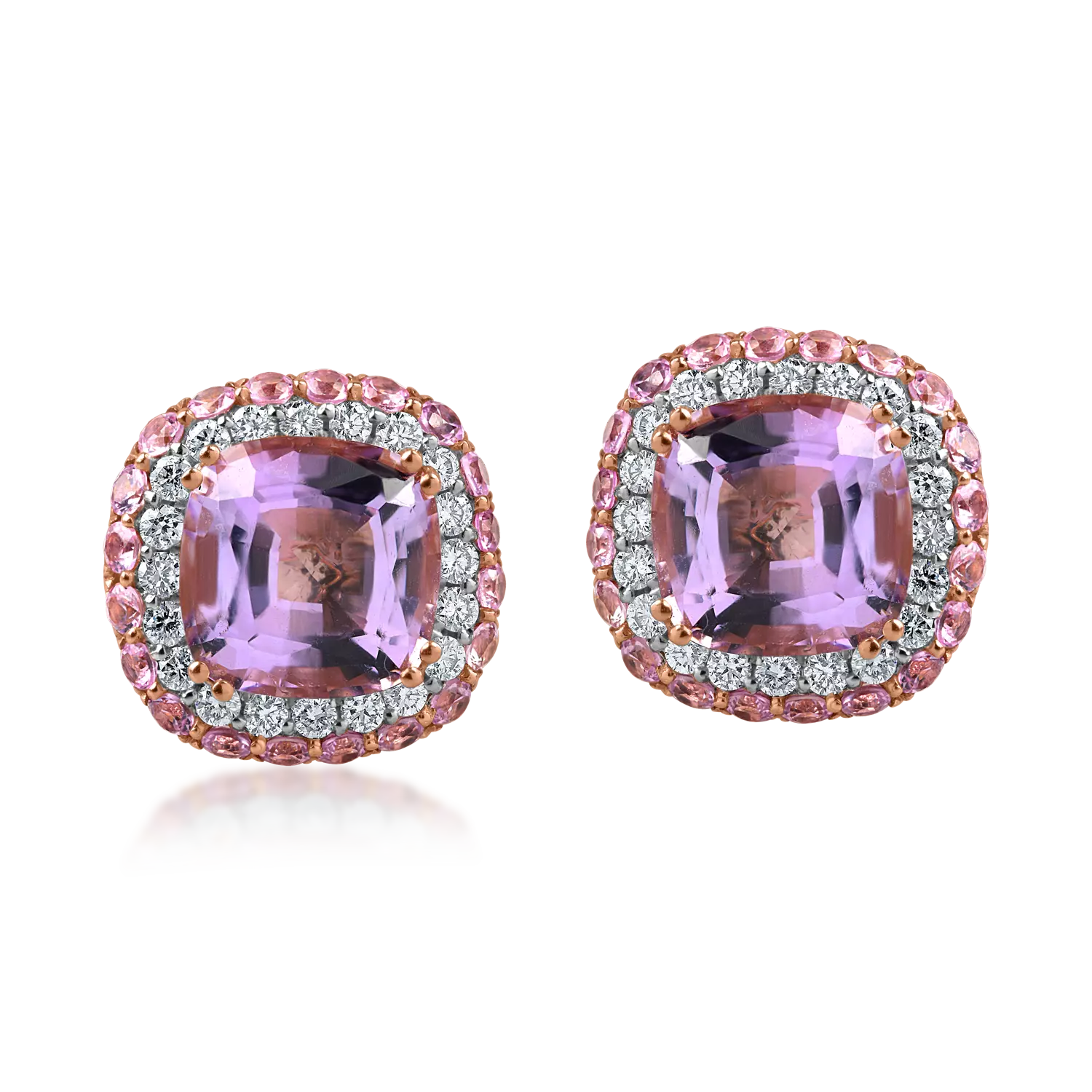 Rose gold earrings with 4.8ct amethysts and 0.9ct pink sapphires