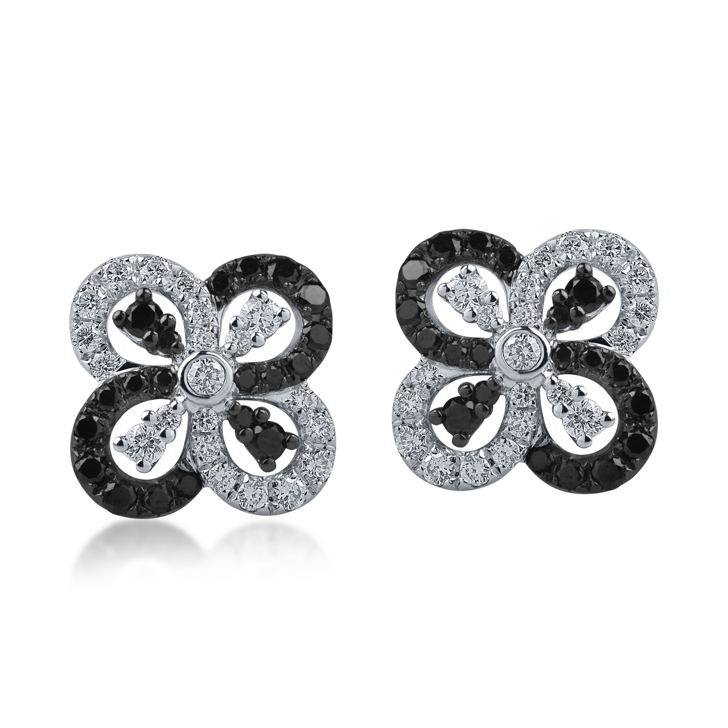 White gold geometric earrings with 0.4ct black diamonds and 0.4ct clear diamonds