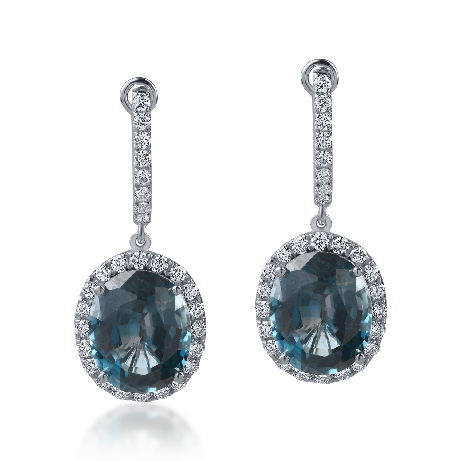 Fehérarany fülbevaló 7.2ct londoni kék topázokkal és 0.6ct gyémántokkal