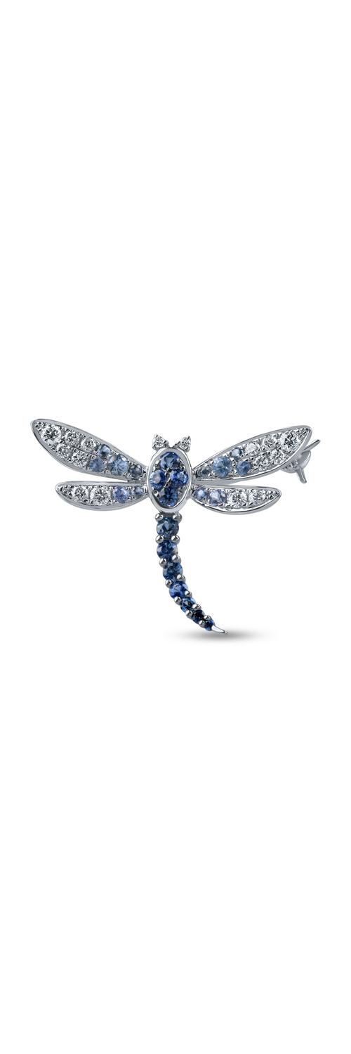White gold dragonfly brooch with 0.5ct sapphires and 0.2ct diamonds