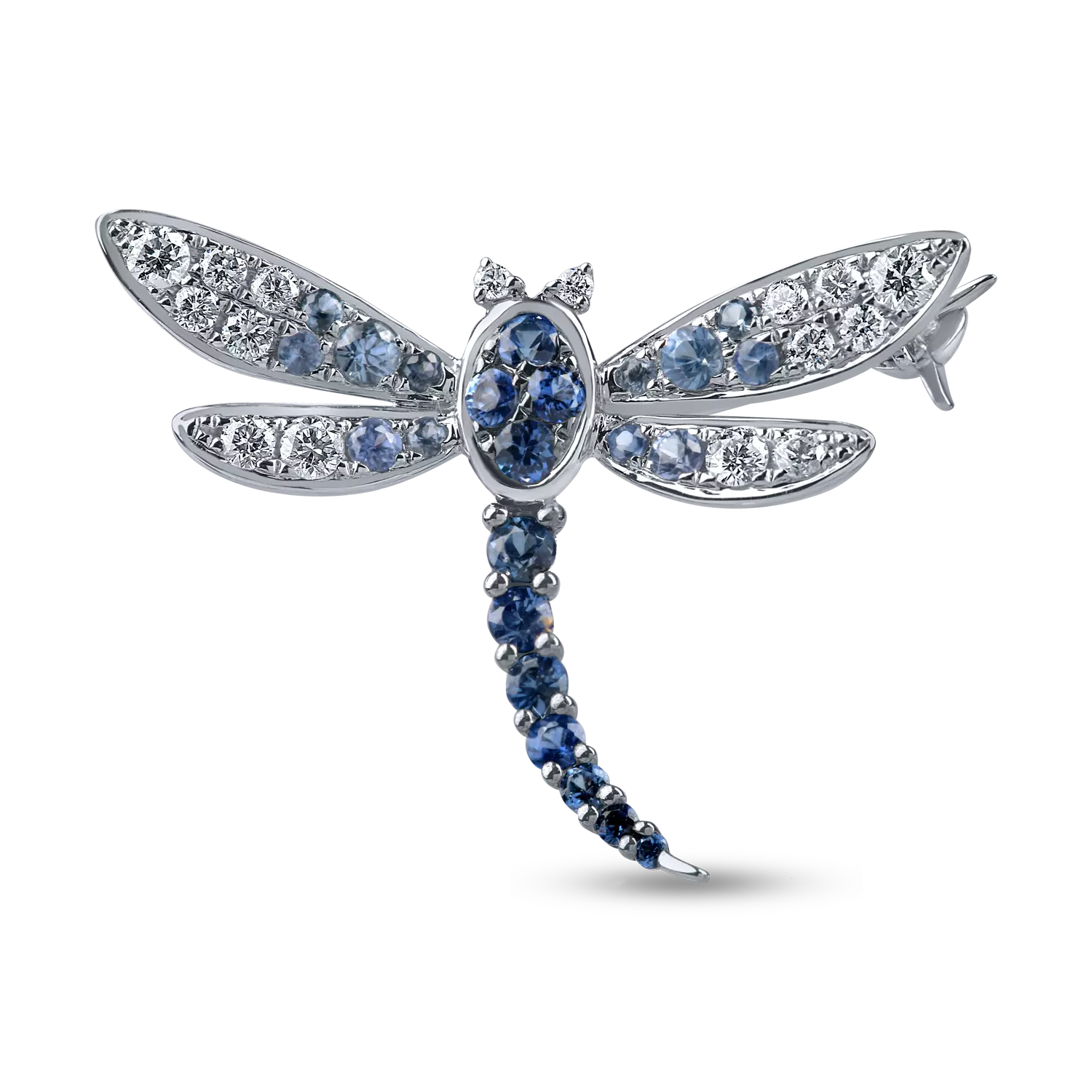 White gold dragonfly brooch with 0.5ct sapphires and 0.2ct diamonds