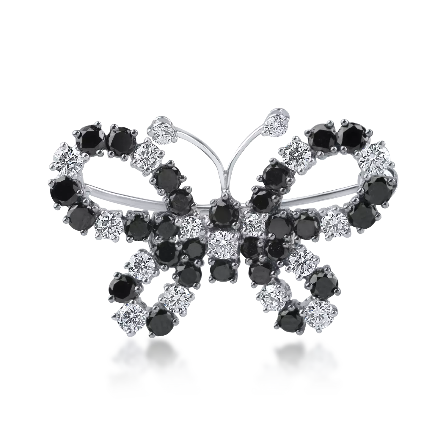 Брошка пеперуда от бяло злато с черни диаманти 1.3кт и прозрачни диаманти 0.7кт