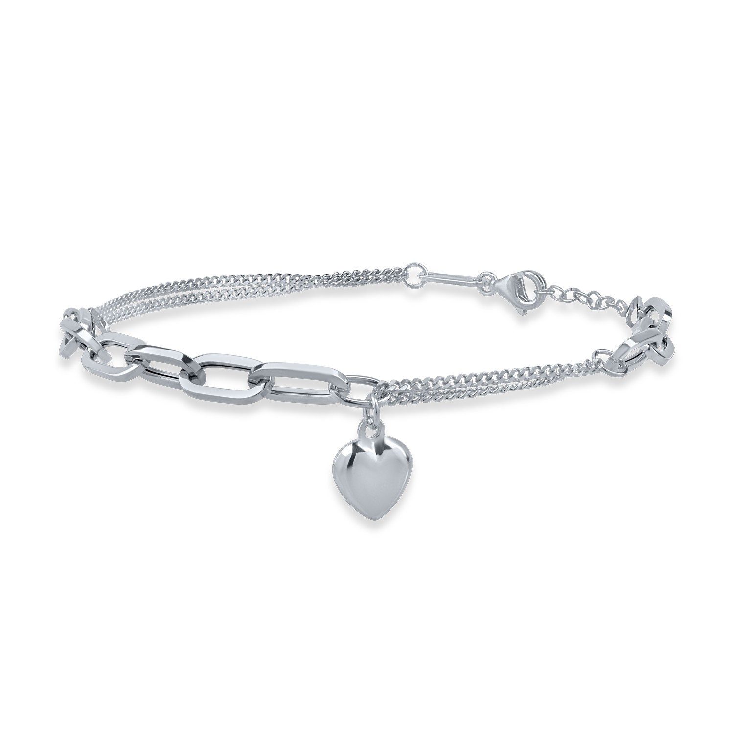 White gold link chain and heart bracelet