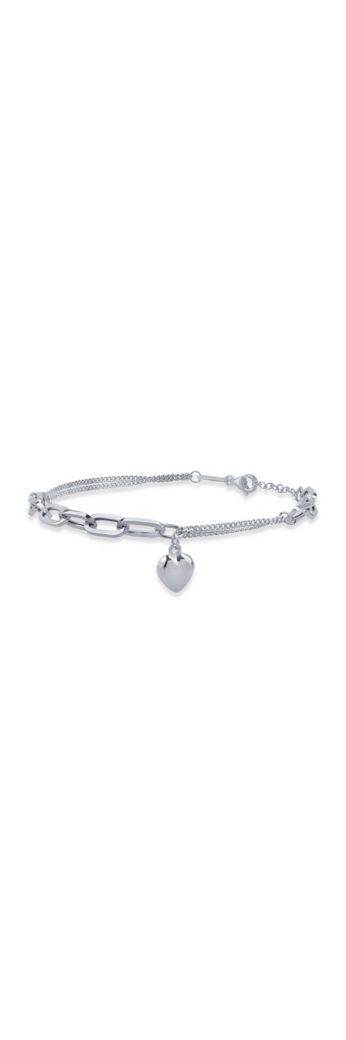 White gold link chain and heart bracelet