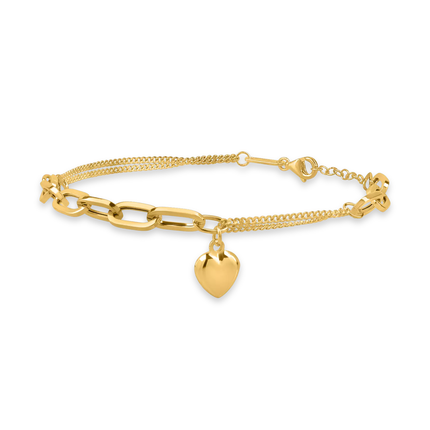 Yellow gold link chain and heart bracelet