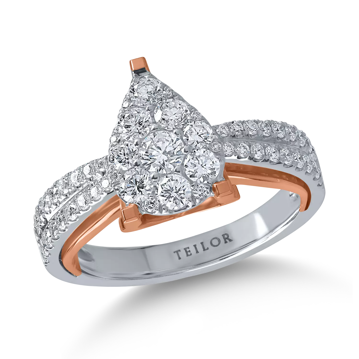 Fehér rózsa eljegyzési gyűrű 0.8ct gyémántokkal