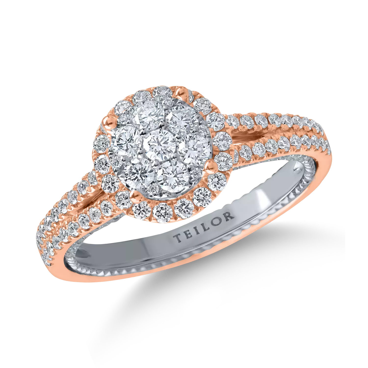 Fehér rózsa eljegyzési gyűrű 0.7ct gyémántokkal