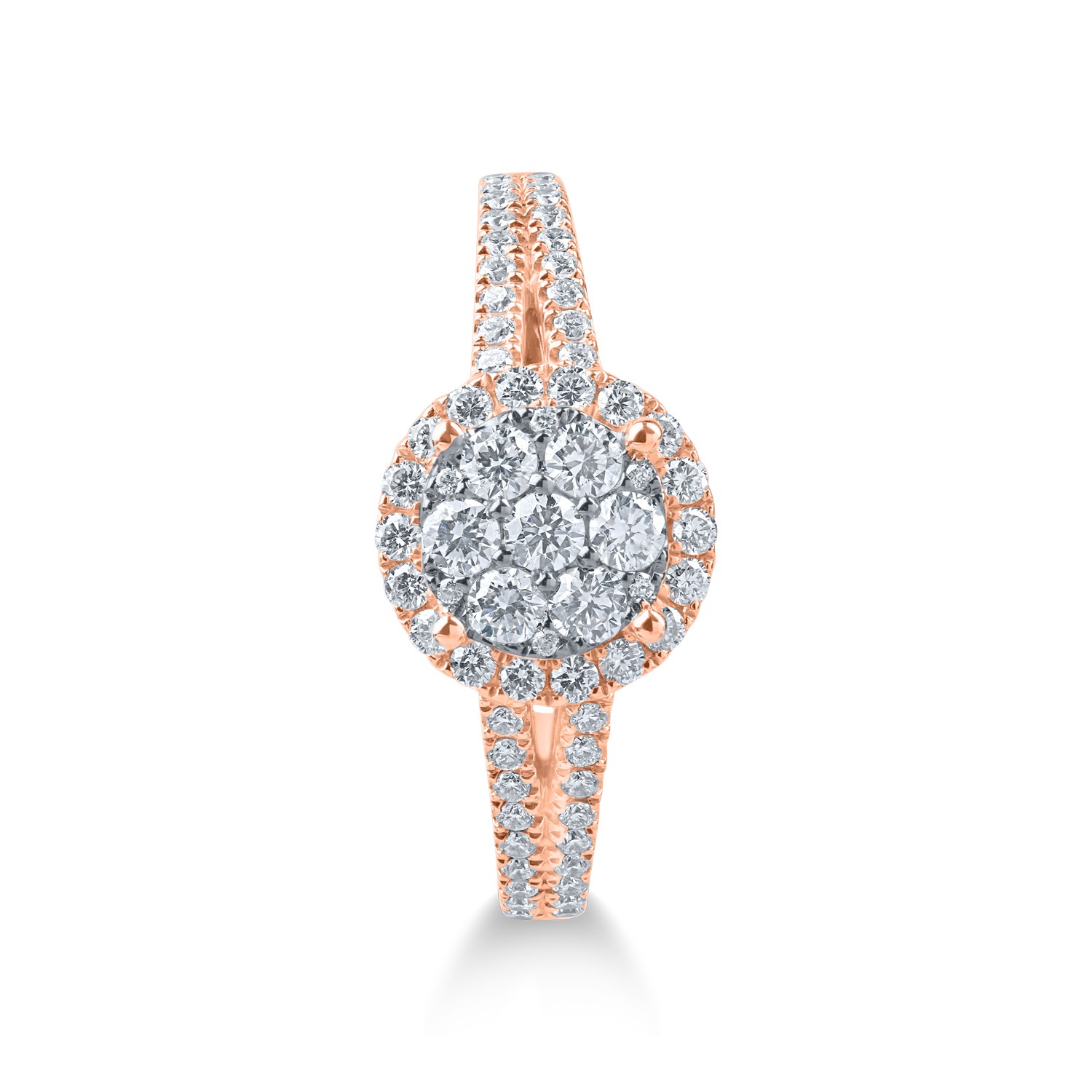 Златен годежен пръстен с бяла роза и диаманти 0.7кт