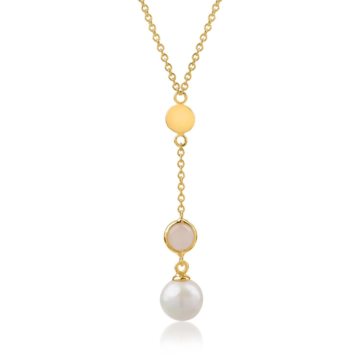 Yellow gold pendant chain with 0.1ct moonstone and synthetic pearl