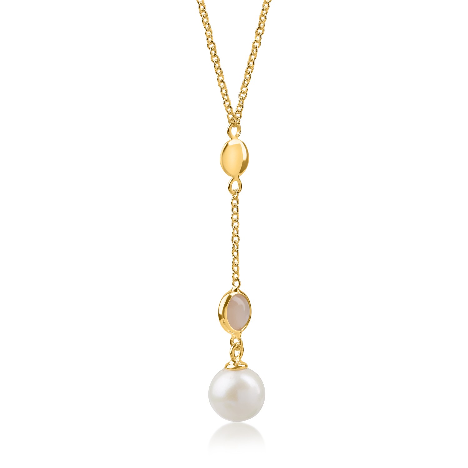 Yellow gold pendant chain with 0.1ct moonstone and synthetic pearl