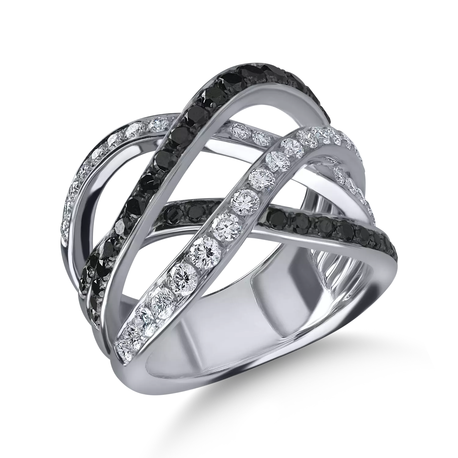 Fehérarany gyűrű 1.1ct fekete és átlátszó gyémántokkal