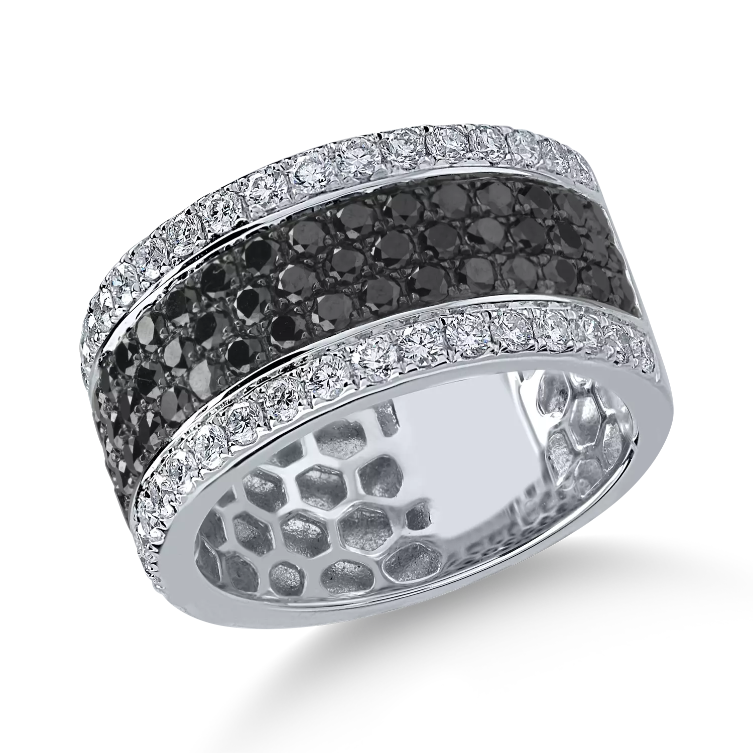 Fehérarany gyűrű 1.8ct fekete és átlátszó gyémántokkal