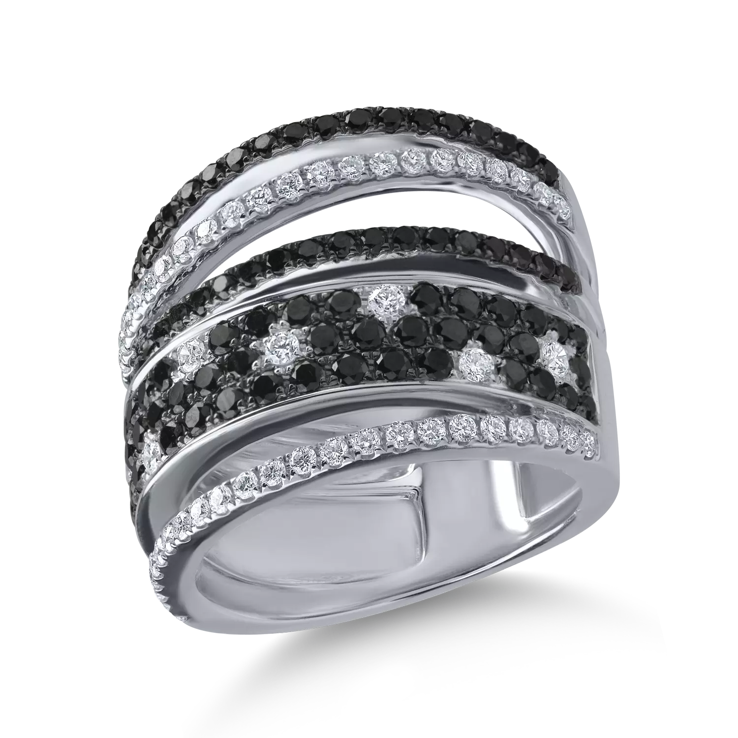 Fehérarany gyűrű 1.9ct fekete és átlátszó gyémántokkal