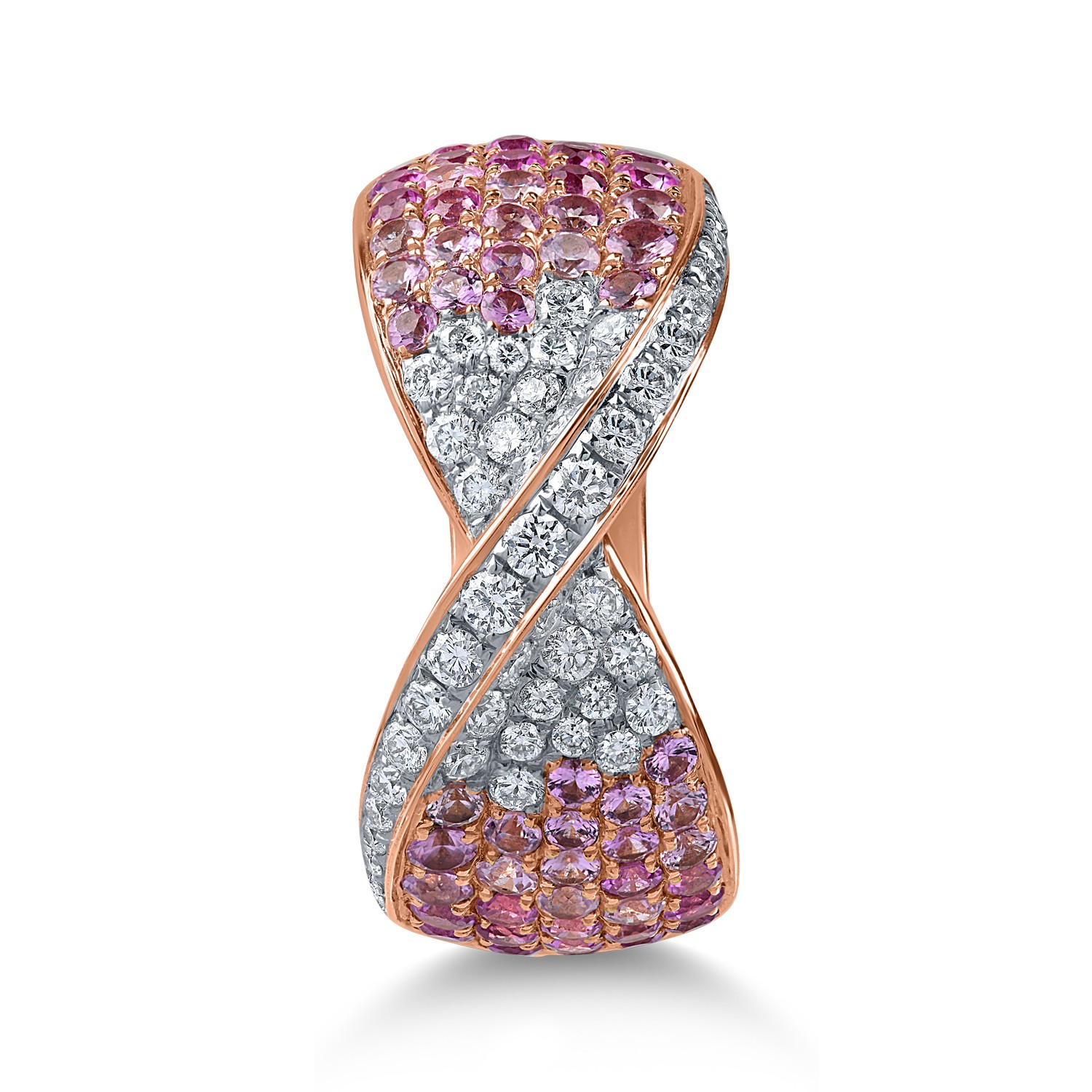 Rózsarany gyűrű 1.3ct rózsaszín zafírral és 0.5ct gyémánttal