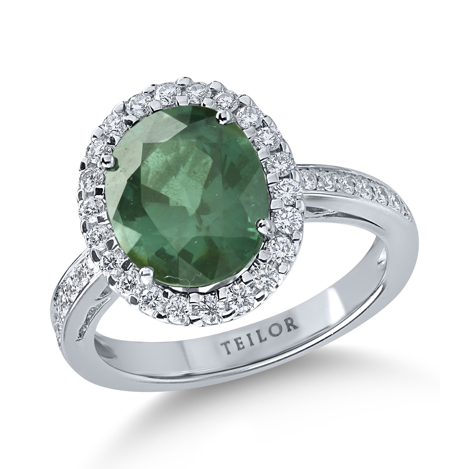 Inel din aur alb cu turmalina verde de 3.1ct si diamante de 0.4ct