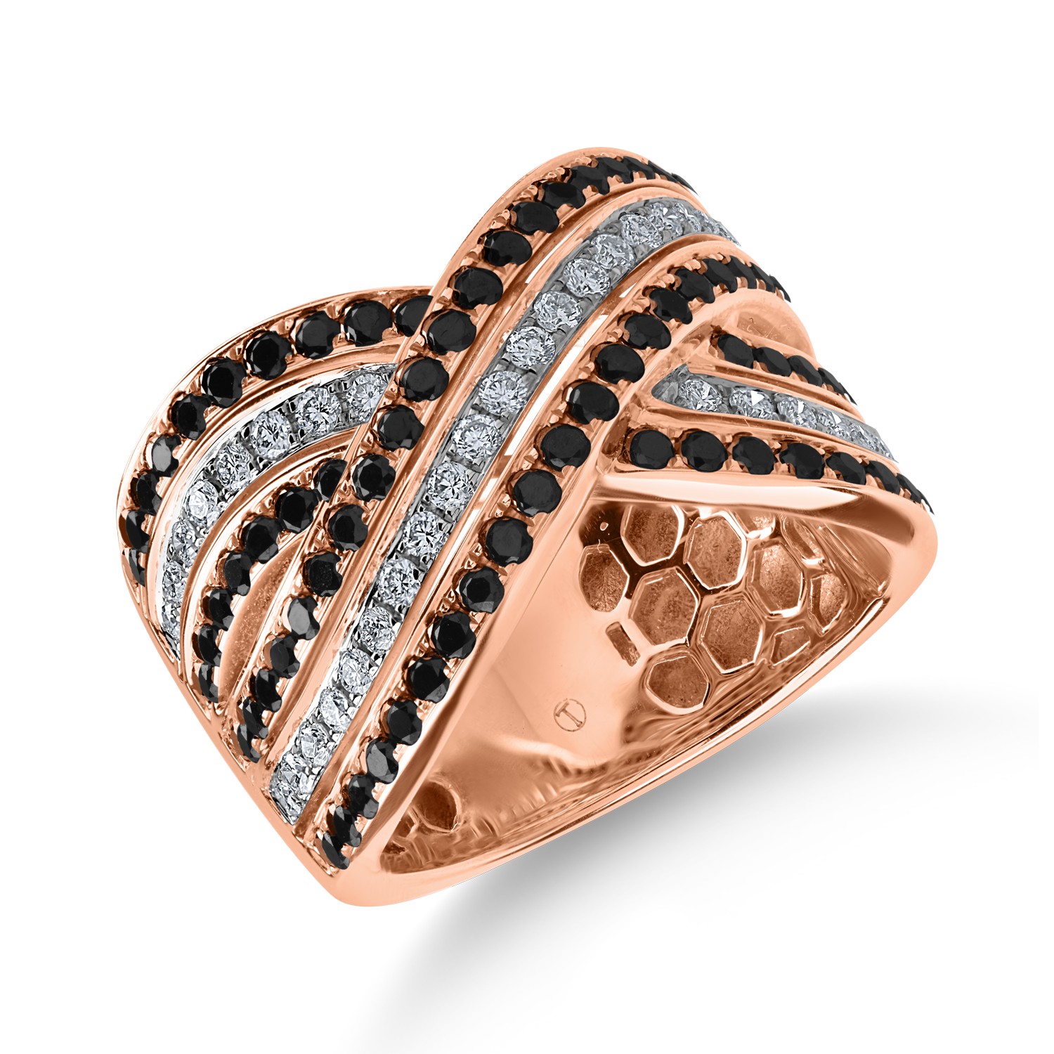Rose gold ring with 1.5ct black and clear diamonds