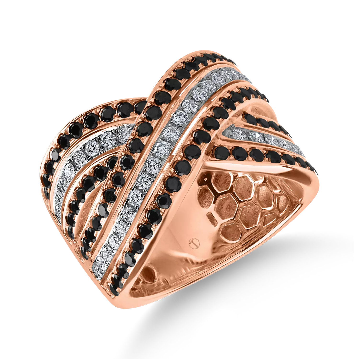 Inel din aur roz cu diamante negre si incolore de 1.5ct