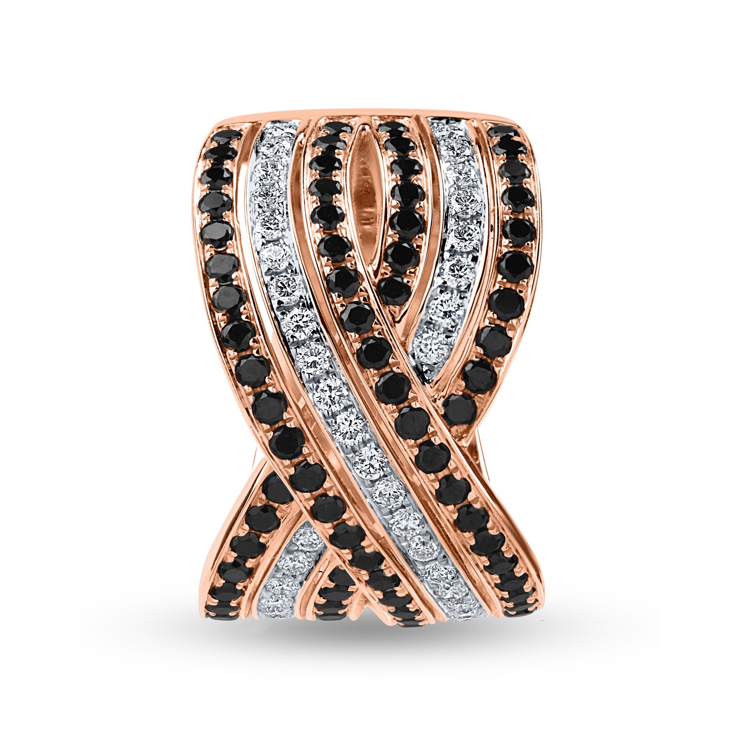 Rose gold ring with 1.5ct black and clear diamonds