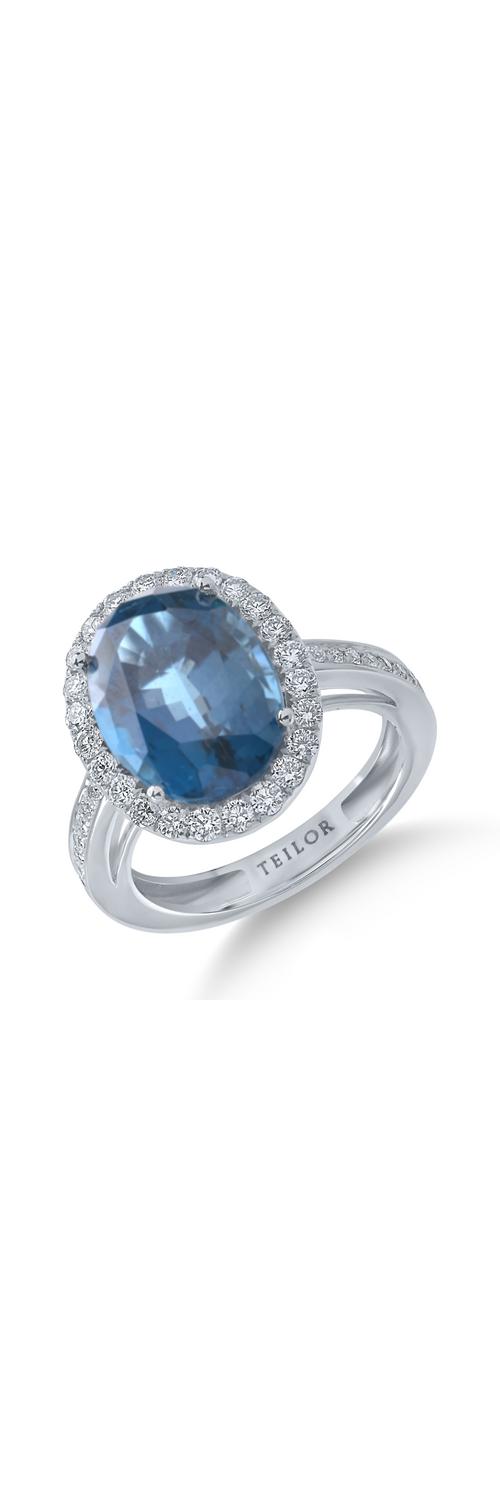 Fehérarany gyűrű 7.8ct londoni kék topázzal és 0.6ct gyémántokkal