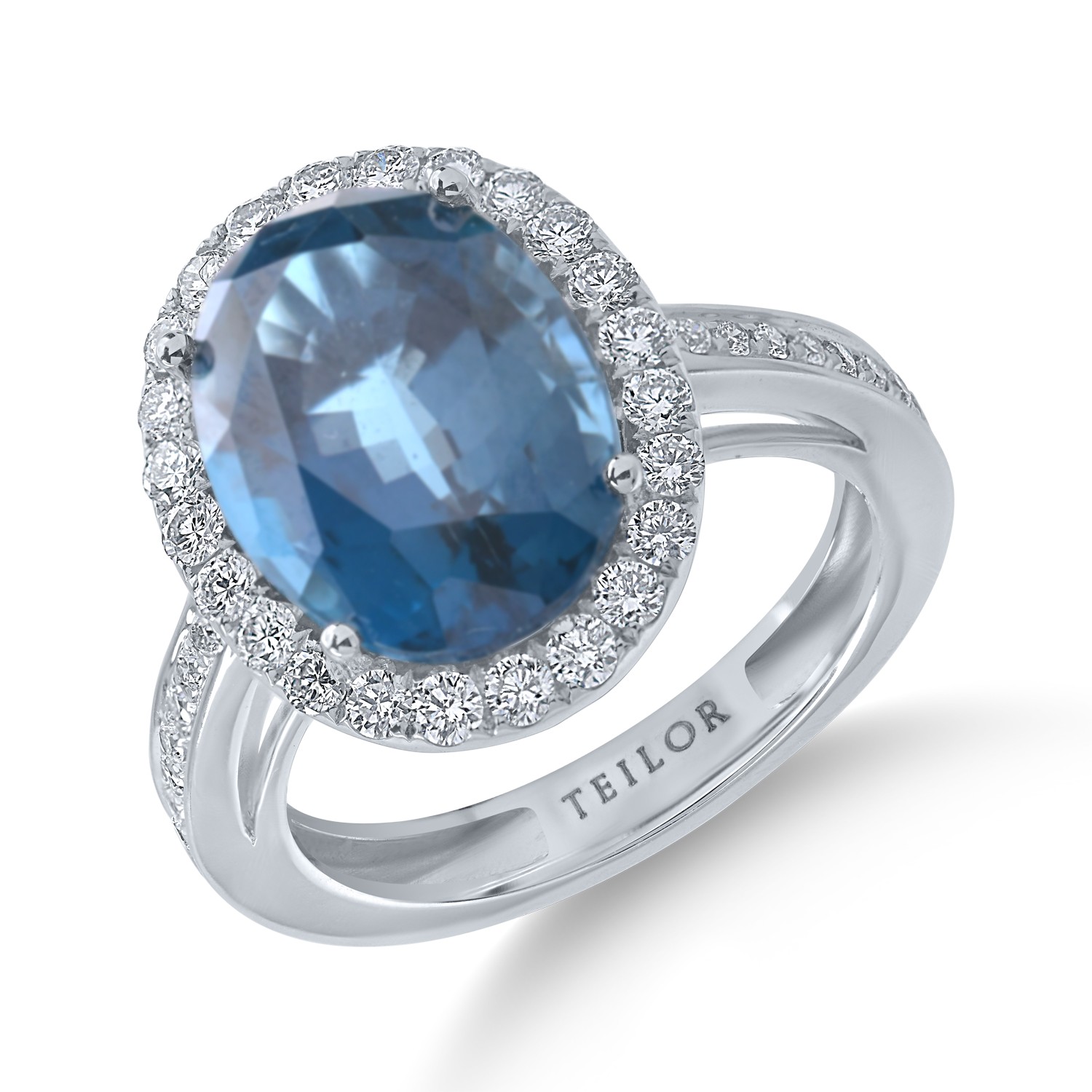 White gold ring with 7.8ct london blue topaz and 0.6ct diamonds