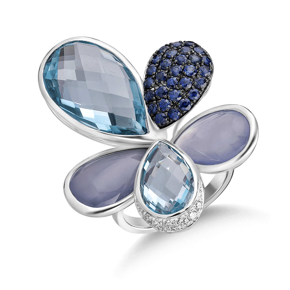 18K white gold ring with 25.25ct precious and semiprecious stones