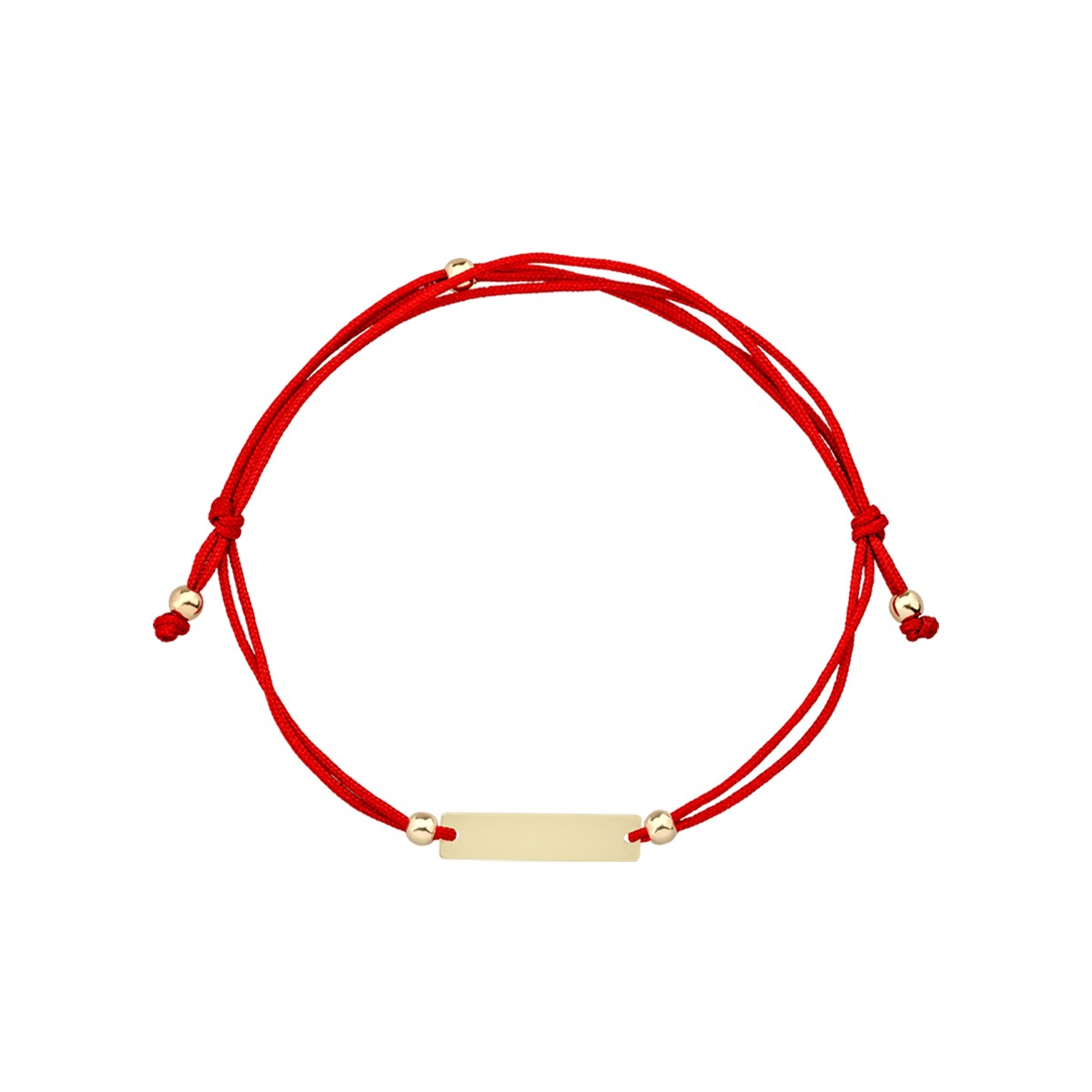 Bransoletka z czerwonego sznurka z małą płytką z żółtego 14K złota