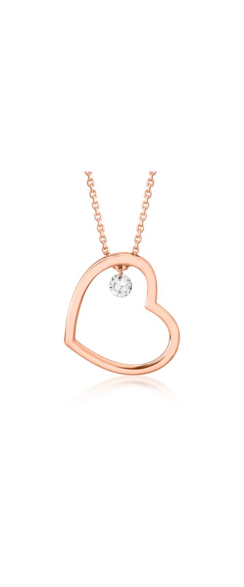 Nyaklánc szív alakú medállal 18K-os rózsaszín aranyból 0,15ct gyémánttal