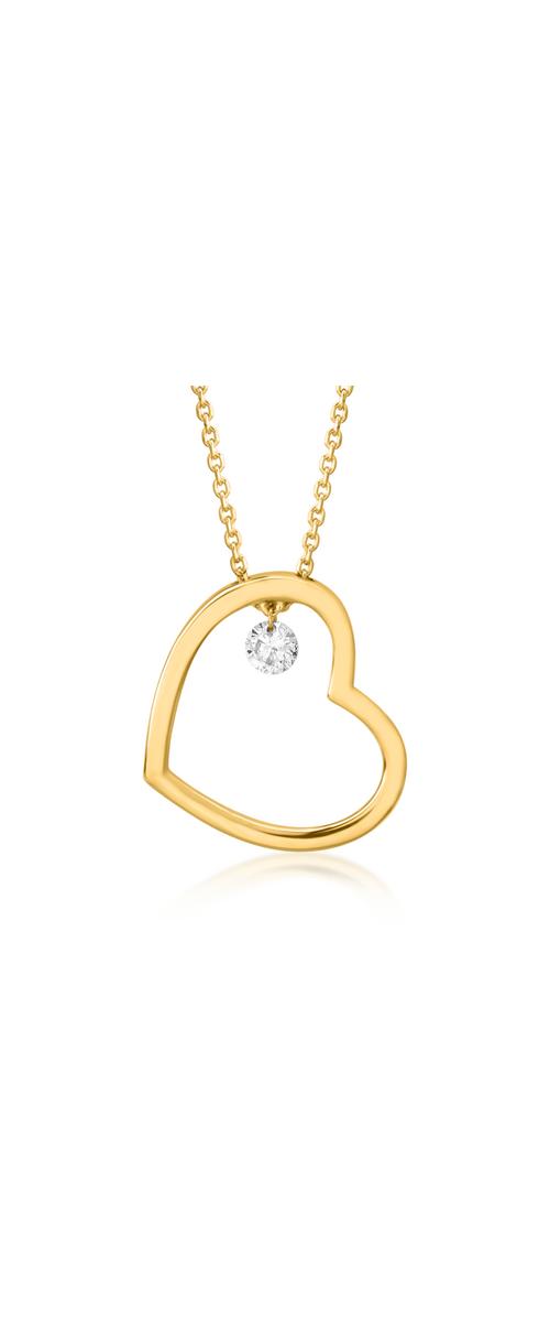 Nyaklánc szív alakú medállal 18K-os sárga aranyból 0,15ct gyémánttal