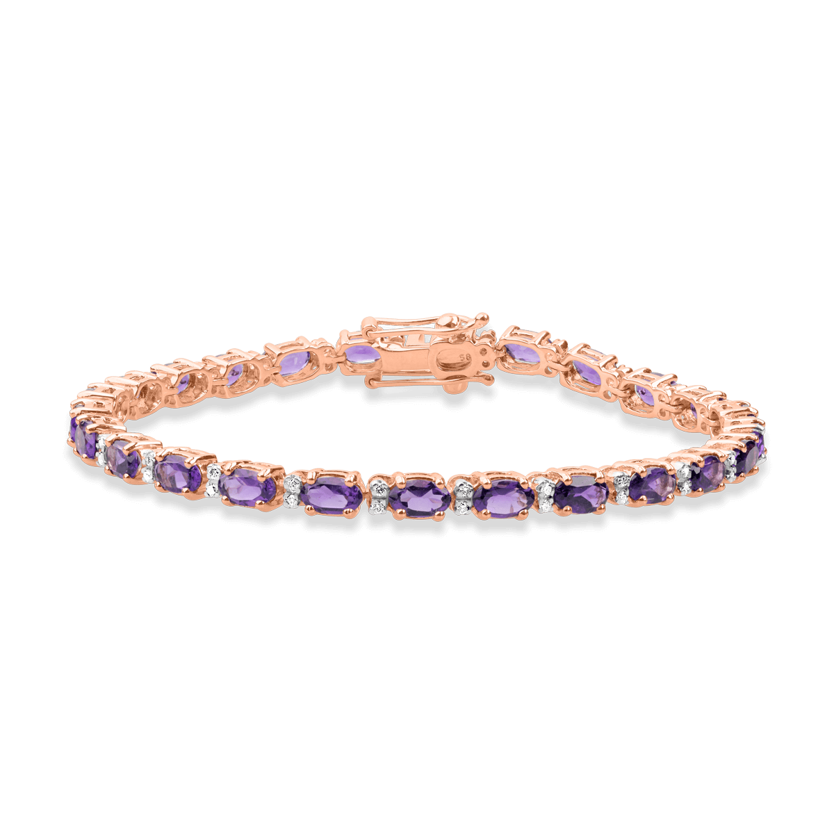 18K rose gold tennis bracelet with 5.38ct amethysts and 0.26ct diamonds