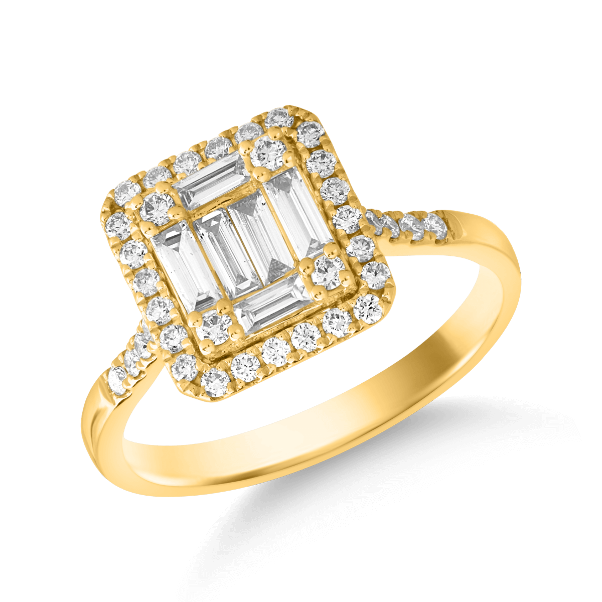 Inel din aur galben de 18K cu diamant de 0.38ct si diamante de 0.37ct 0.37ct