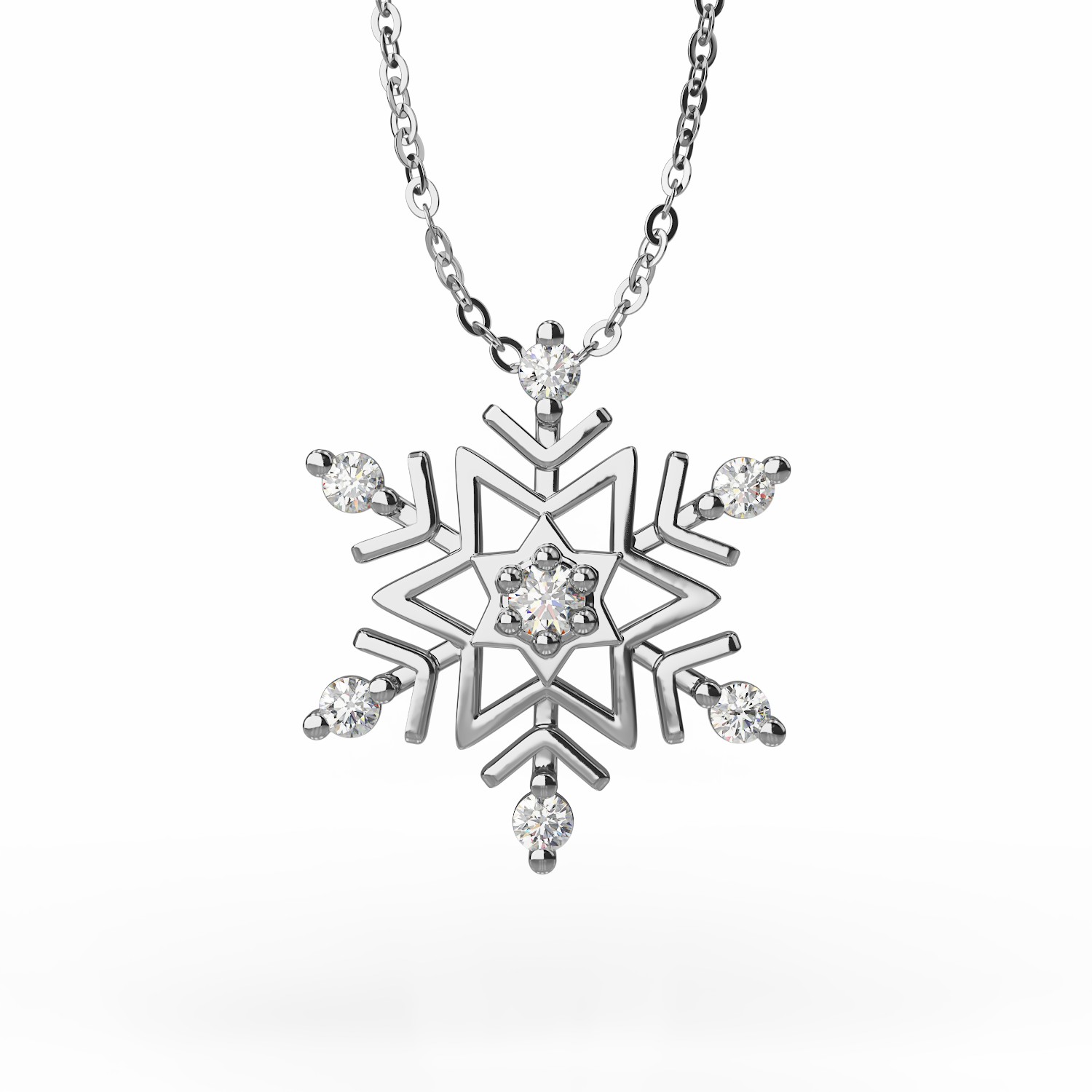 18K white gold chain with snowflake pendant with diamonds of 0.03ct