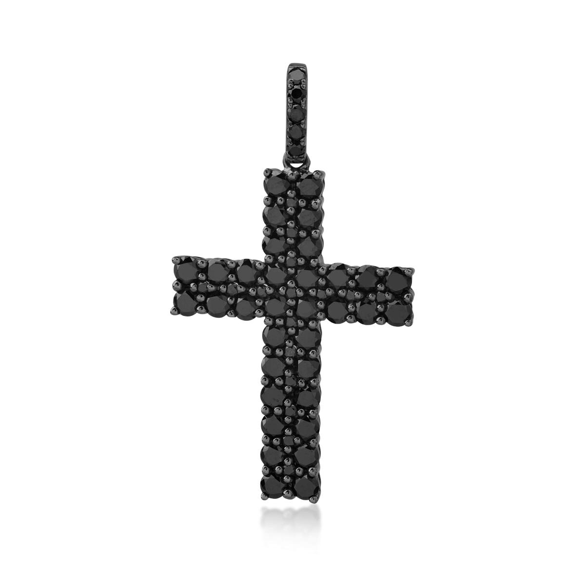 Pandant cruce din aur negru de 18K cu diamante negre de 1.99ct