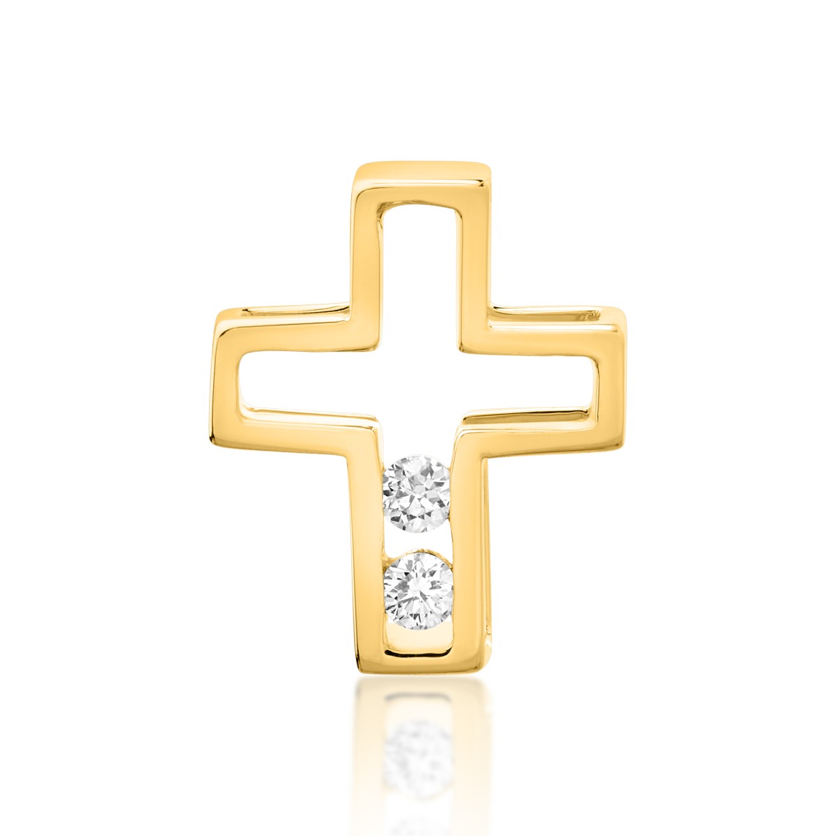 Pandantiv cruce din aur galben de 18K cu diamante de 0.029ct