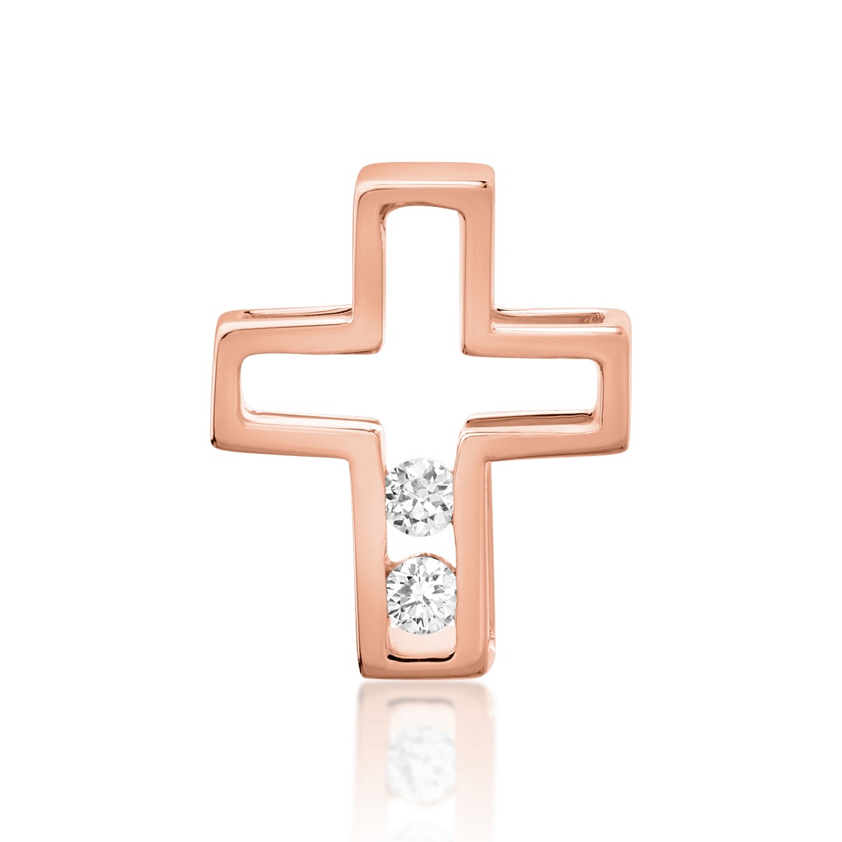 Pandantiv cruce din aur roz de 18K cu diamante de 0.029ct