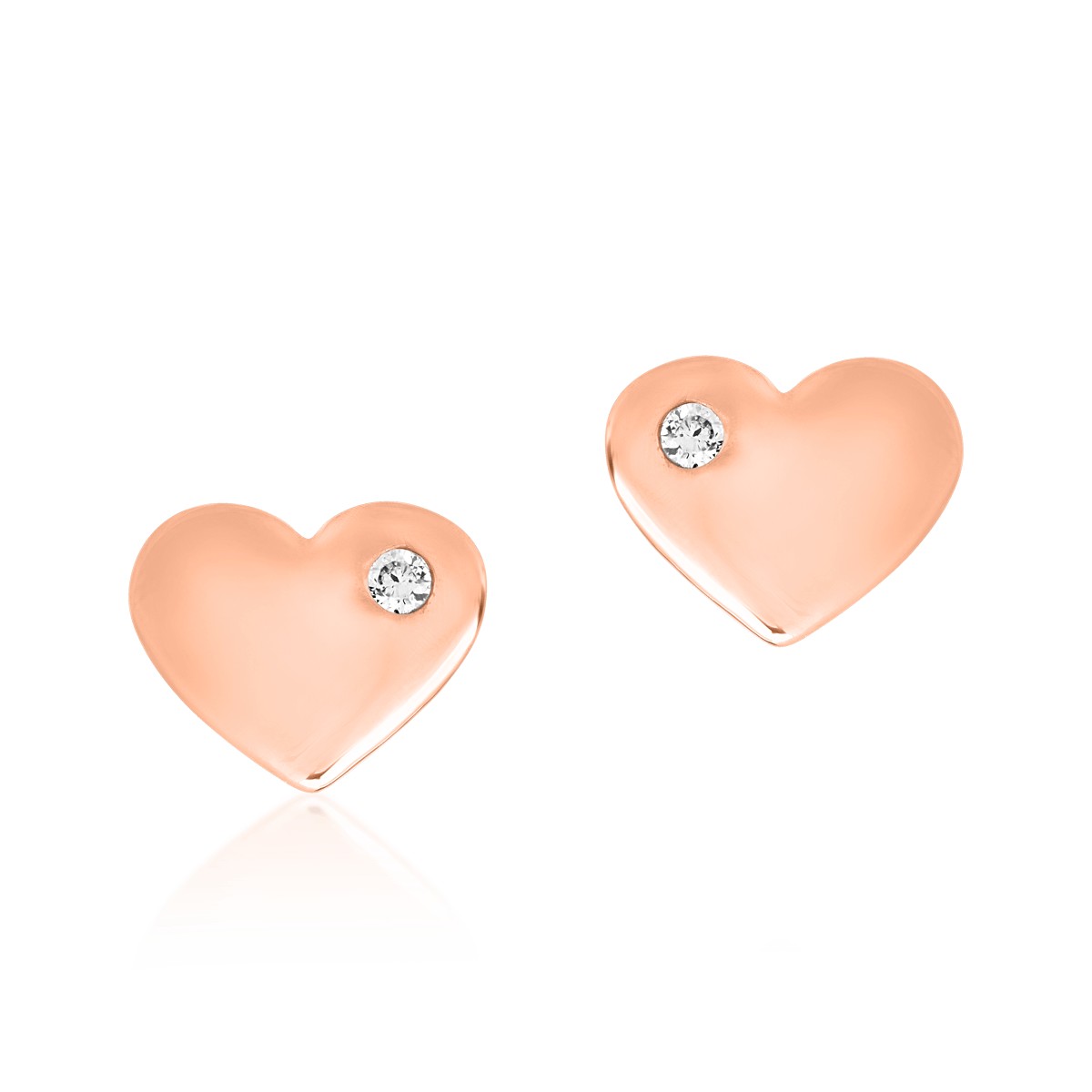 Детски обеци сърца от 14 карата розово злато с диаманти от 0,02 карата