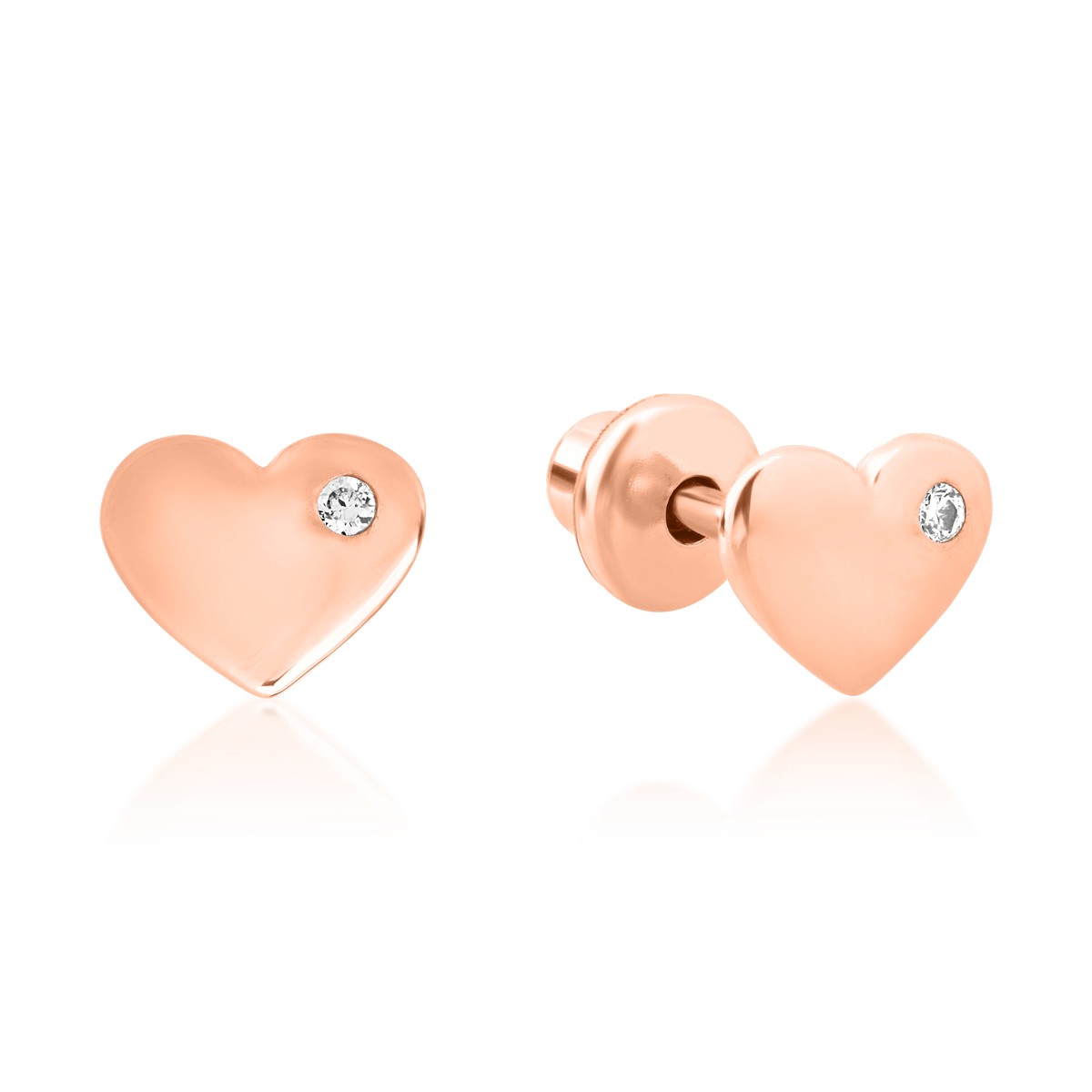 Cercei pentru copii cu inimioare din aur roz de 14K cu diamante de 0.02ct