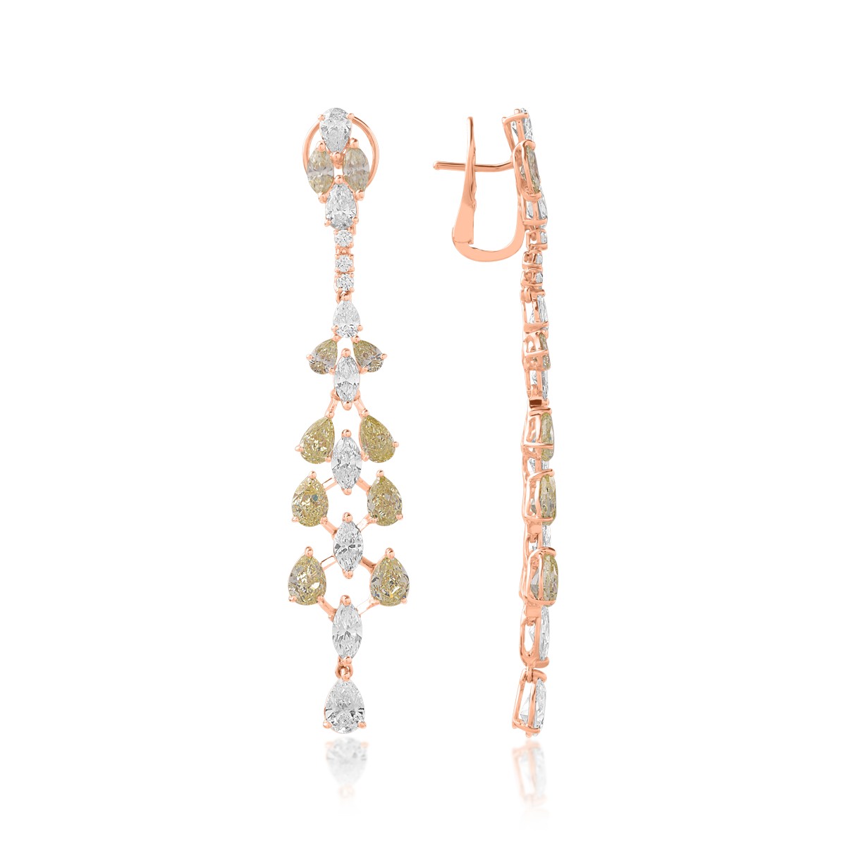 18K rose gold earrings with fancy diamonds of 6.39ct and diamonds of 4.56ct
