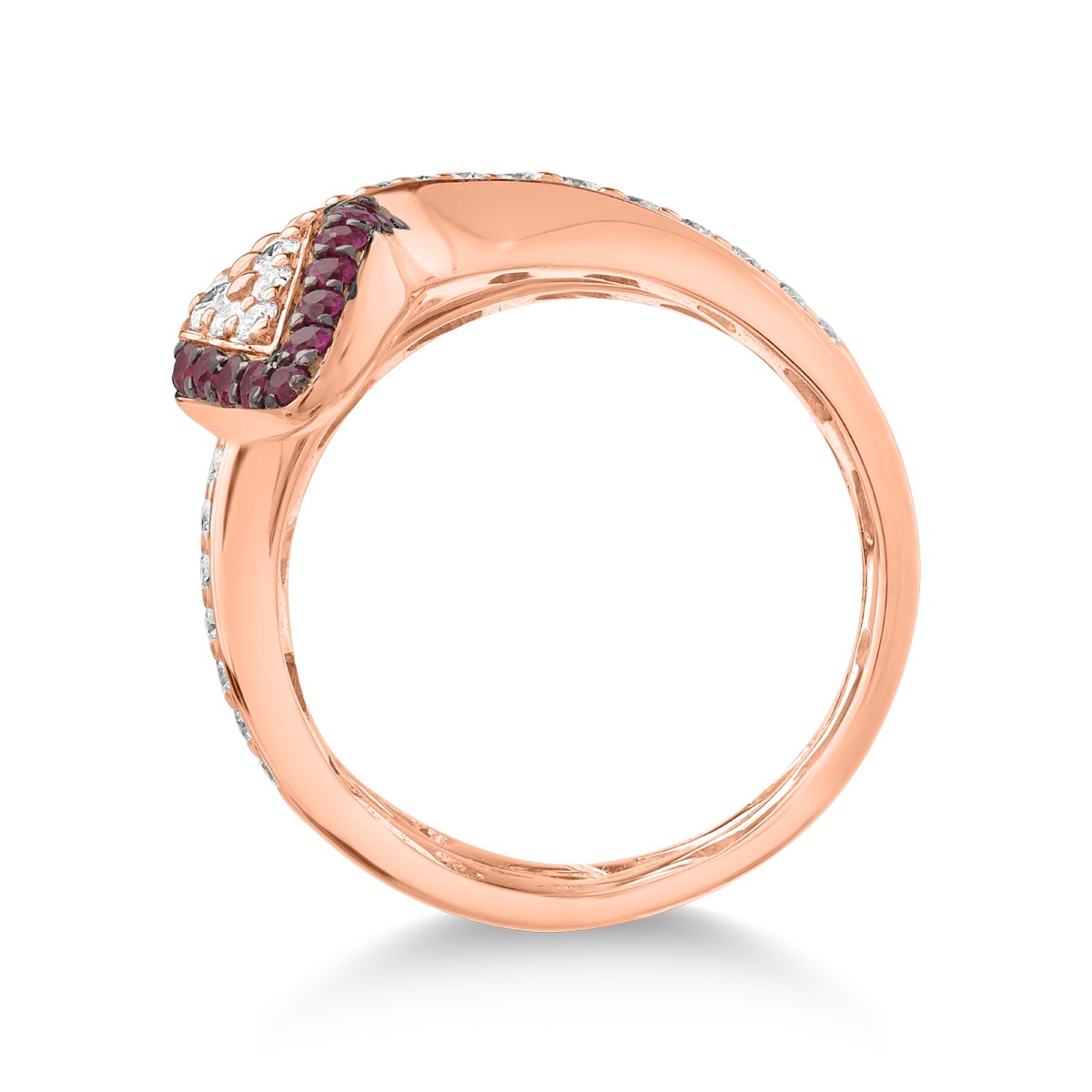 Inel sarpe din aur roz de 18K cu diamante de 0.78ct si rubine de 0.19ct