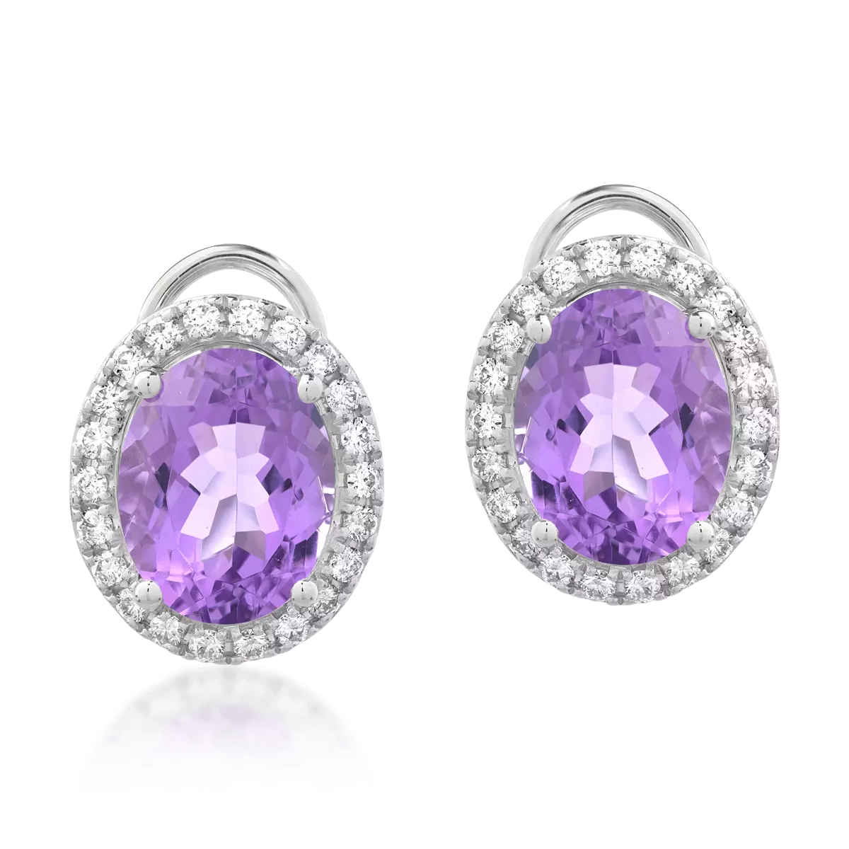 18K white gold earrings with 3.79ct amethysts and 0.305ct diamonds
